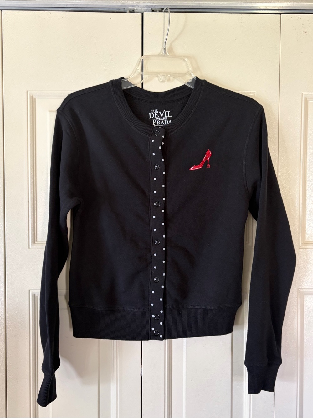 Devil Wears Prada Graphic Cardigan Designer NWOT Polka Dot Snaps Size XS